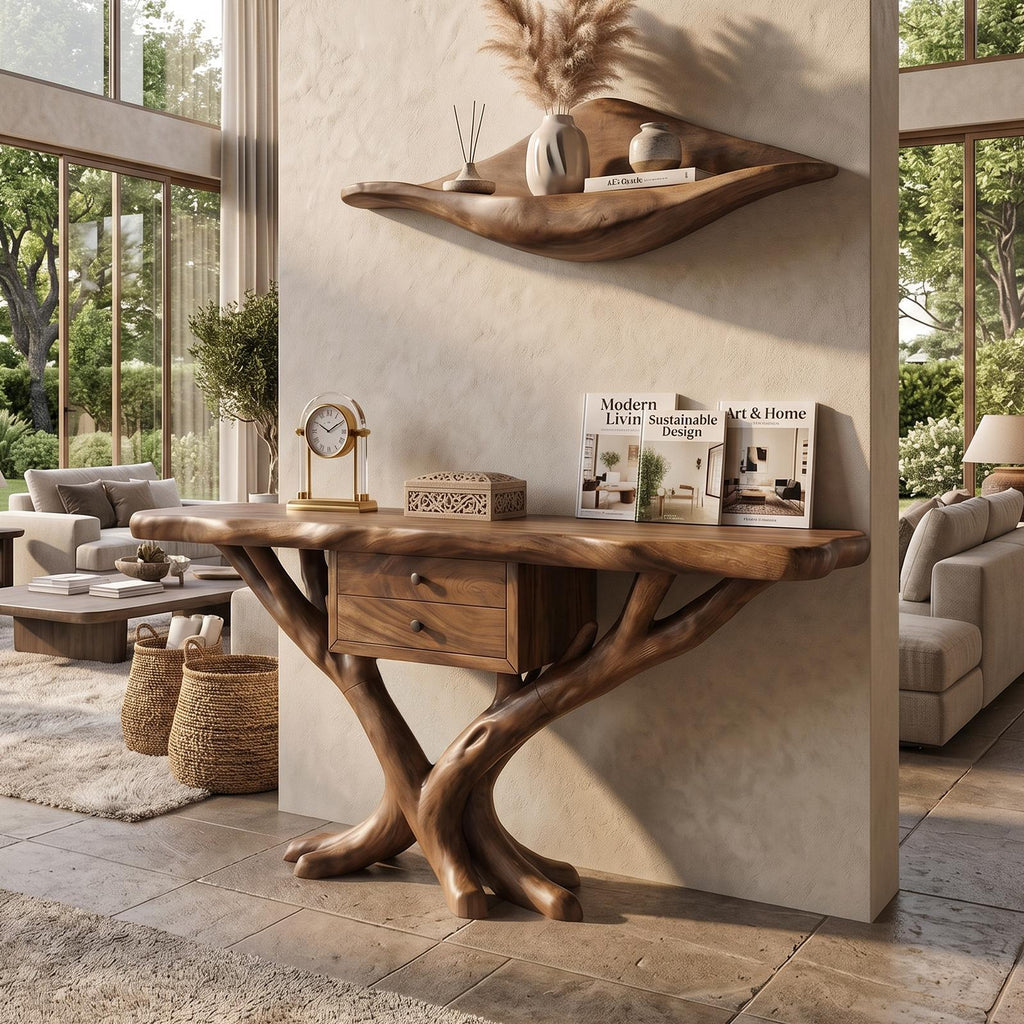 Organic Modern Tree Base Console Table Luxury Entryway