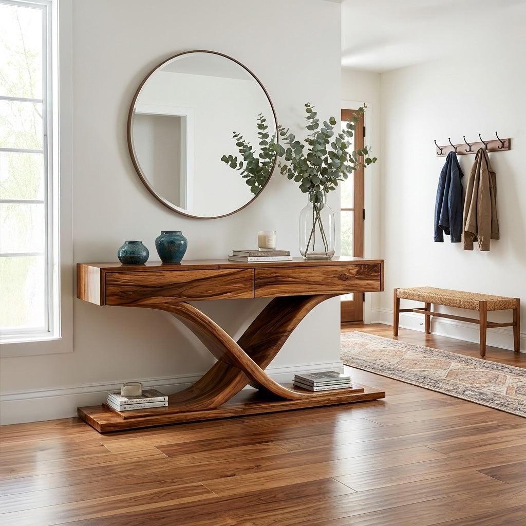Sculptural Wooden Console Table For Modern Living Room