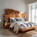 Organic Natural Live Edge Wood Headboard, Handcrafted Teak Wooden Headboard Panel for Minimalist Japandi Bedroom Decor