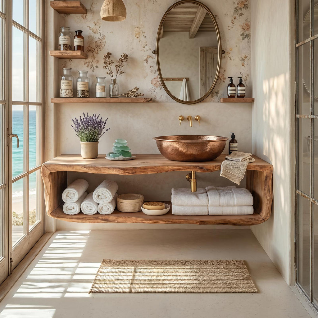 Handcrafted Wooden Vanity For Bathroom Natural Look SILDTTRBRV024
