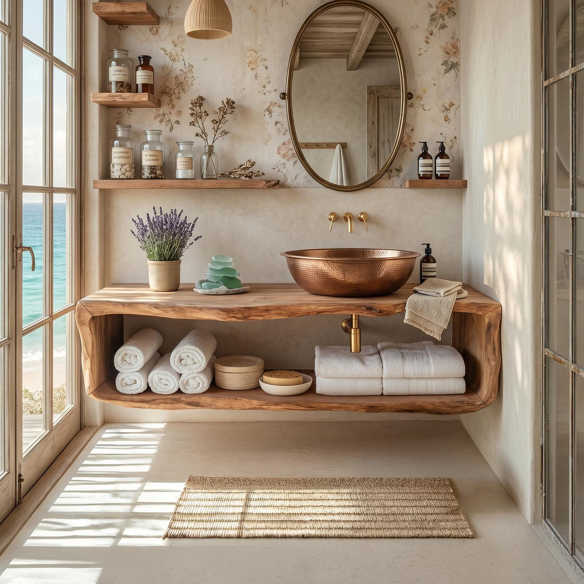 Handcrafted Wooden Vanity For Bathroom Natural Look SILDTTRBRV024