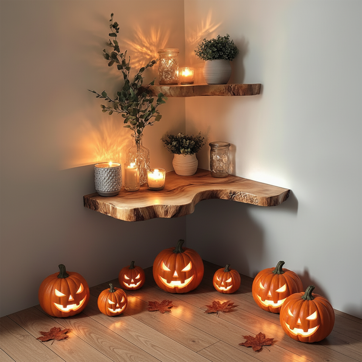 Rustic Farmhouse Wooden Floating Shelf, Tree Branch Wall Mounted Bookshelf, Spooky Gothic Halloween Home Decoration