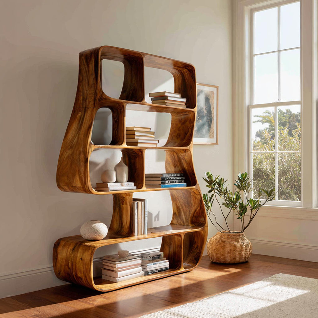 Contemporary Artistic Bookshelf, Unique Wooden Decorative Bookcase for Bedroom & Office Corner