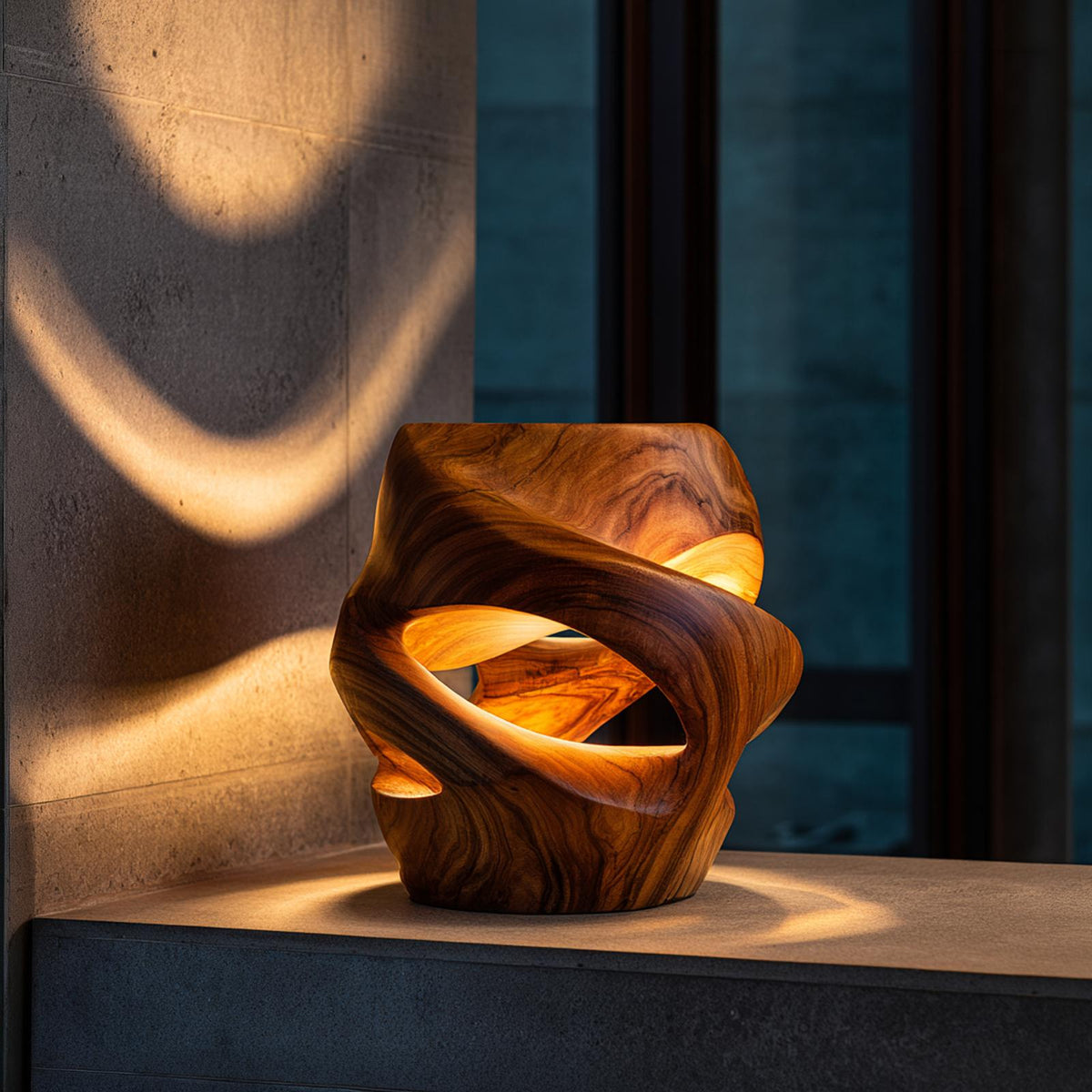 Contemporary Sculptural Table Lamp, Artistic Wood Accent Light for Dining Room & Kitchen Island