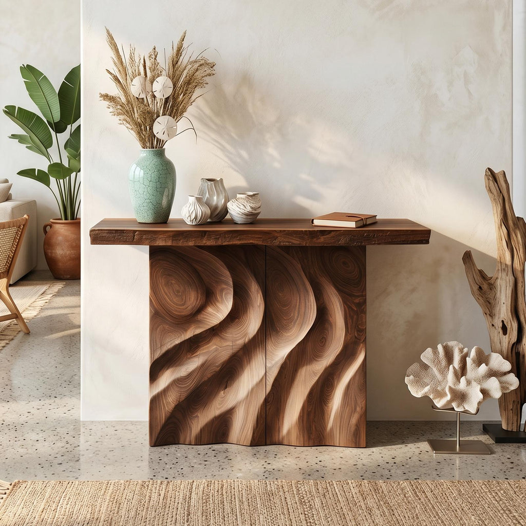 Mid Century Sculpted Base Console Table For Reception Area