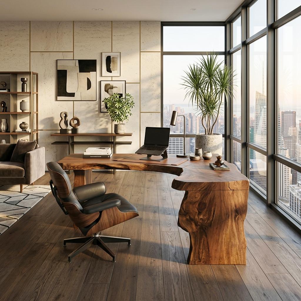 Rustic Live Edge L-Shaped Corner Desk, Handcrafted Solid Wood Executive Computer Table for Home Office