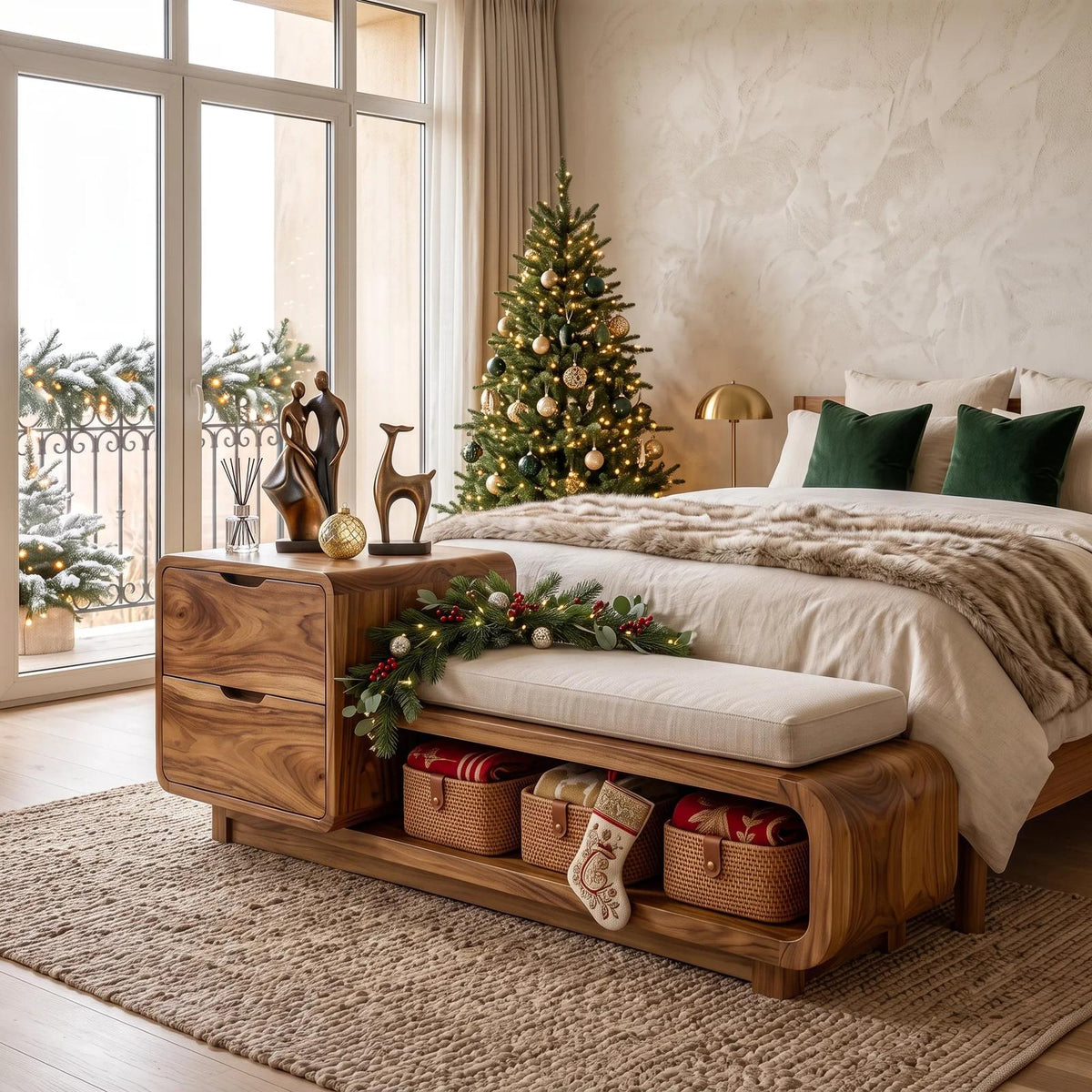 Christmas Wooden Storage Bench Cushion For Cozy Bedroom Decor SILDTTRSTB012