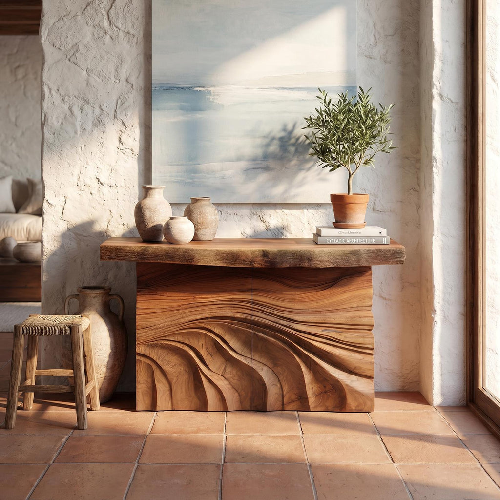 Mid Century Carved Entry Table For Luxury Interior Space