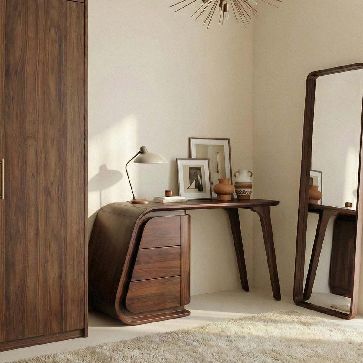 Spry Interior Modern Makeup Vanity Desk with Drawers, Solid Wood Dressing Table, Sleek Contemporary Bedroom Furniture, SINLSABDT061