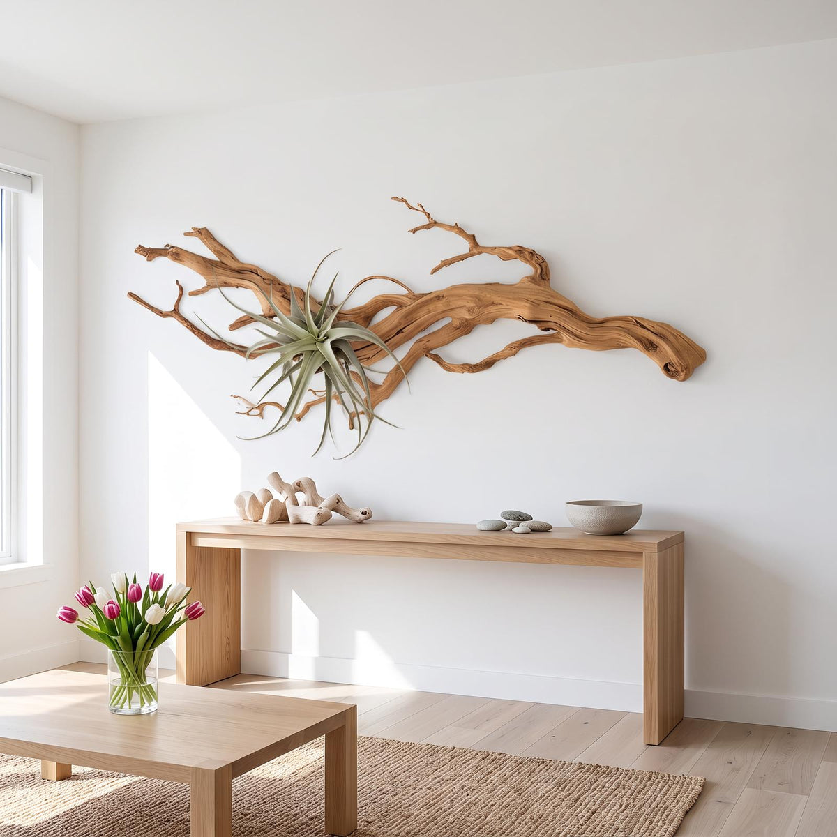 Rustic Tree Wall Art Decor, Handcrafted 3D Wooden Branch Sculpture for Living Room Wall