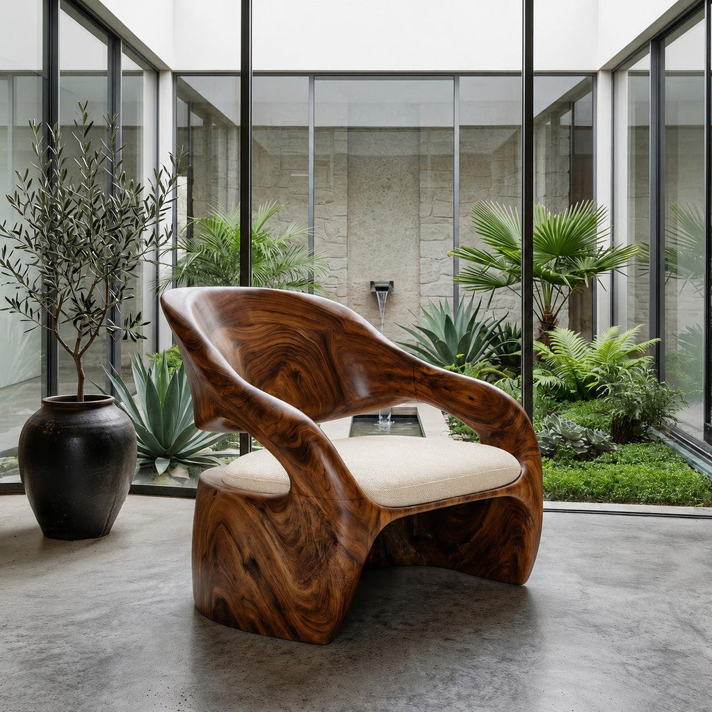 Organic Sculptural Wood Lounge Chair, Unique Accent Armchair Seating for Living Room, Bedroom or Reading Nook