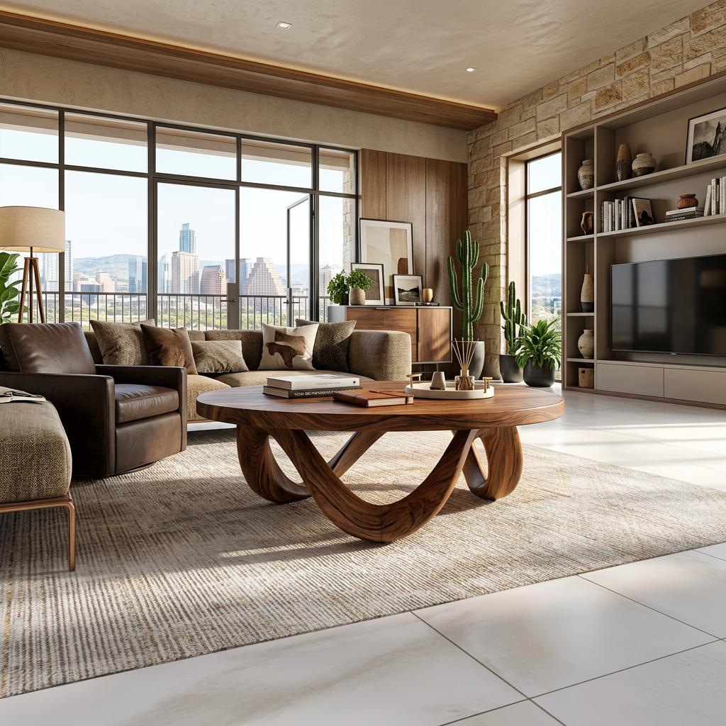 Modern Wooden Coffee Table with Unique Base Design, Handcrafted Solid Wood Living Room Center Table, Model