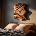 Contemporary Wooden Wall Clock, Hand-Carved Abstract Wave Wood Accent Clock for Bedroom & Living Room Decor