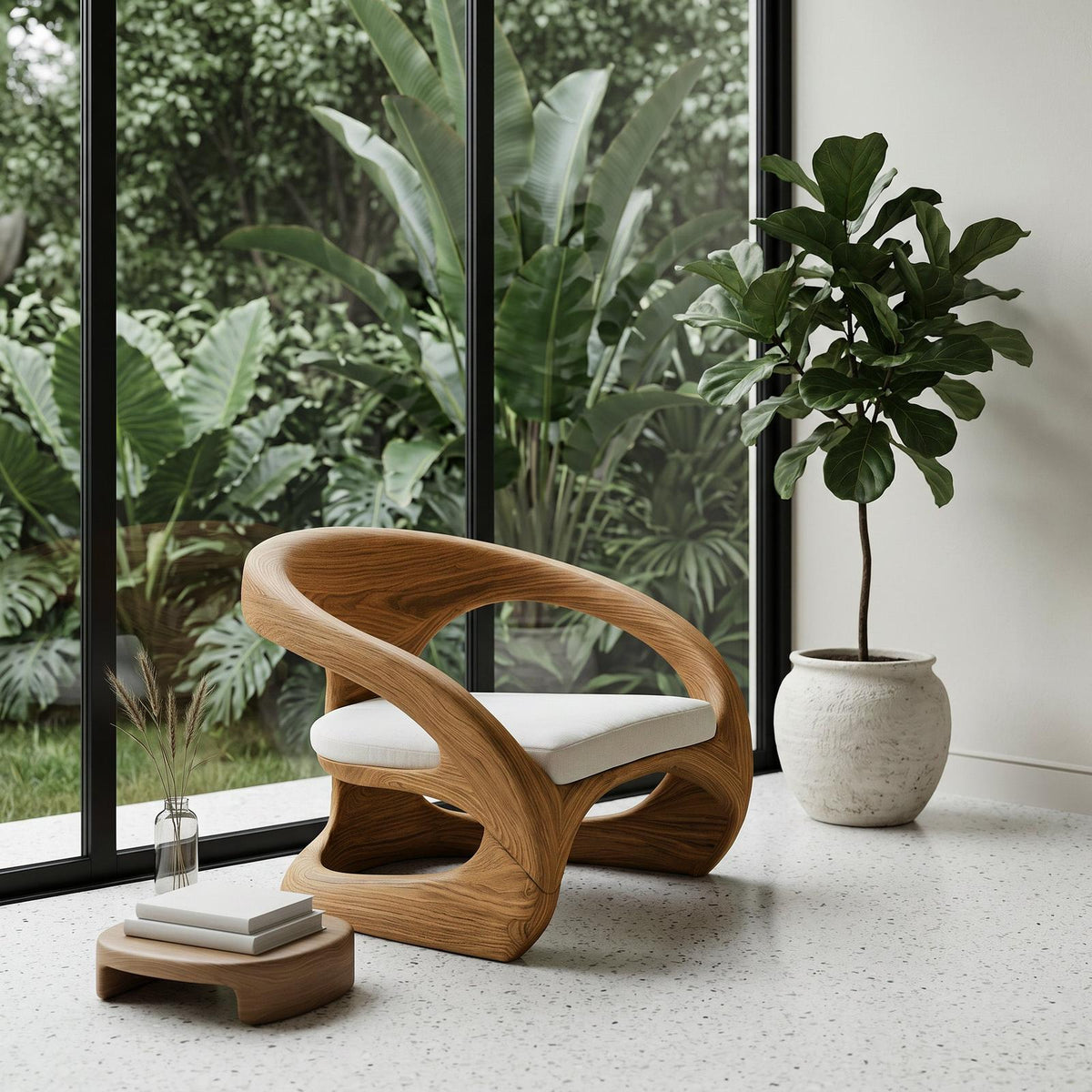 Artistic Curved Armchair Without Upholstered Seat For Living Room RTTHHNCHR069