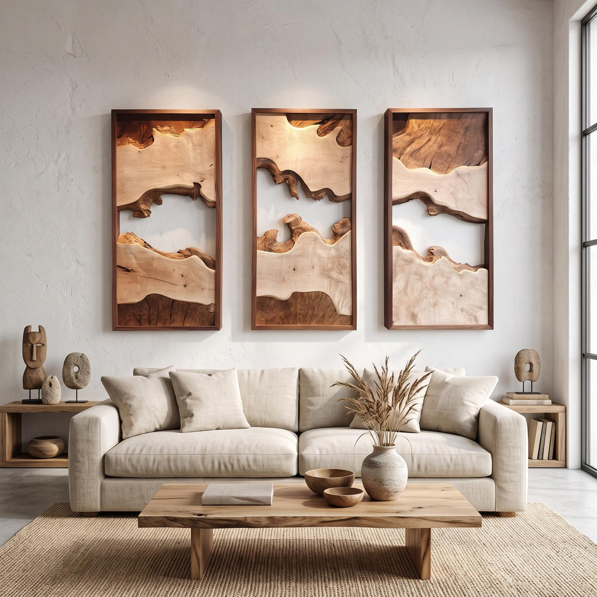 Spry Interior Modern Solid Wood Wall Art Set, Abstract Geometric Landscape Wooden Panels, Rustic Wall Hanging Decor for Living Room SINLSAWD002