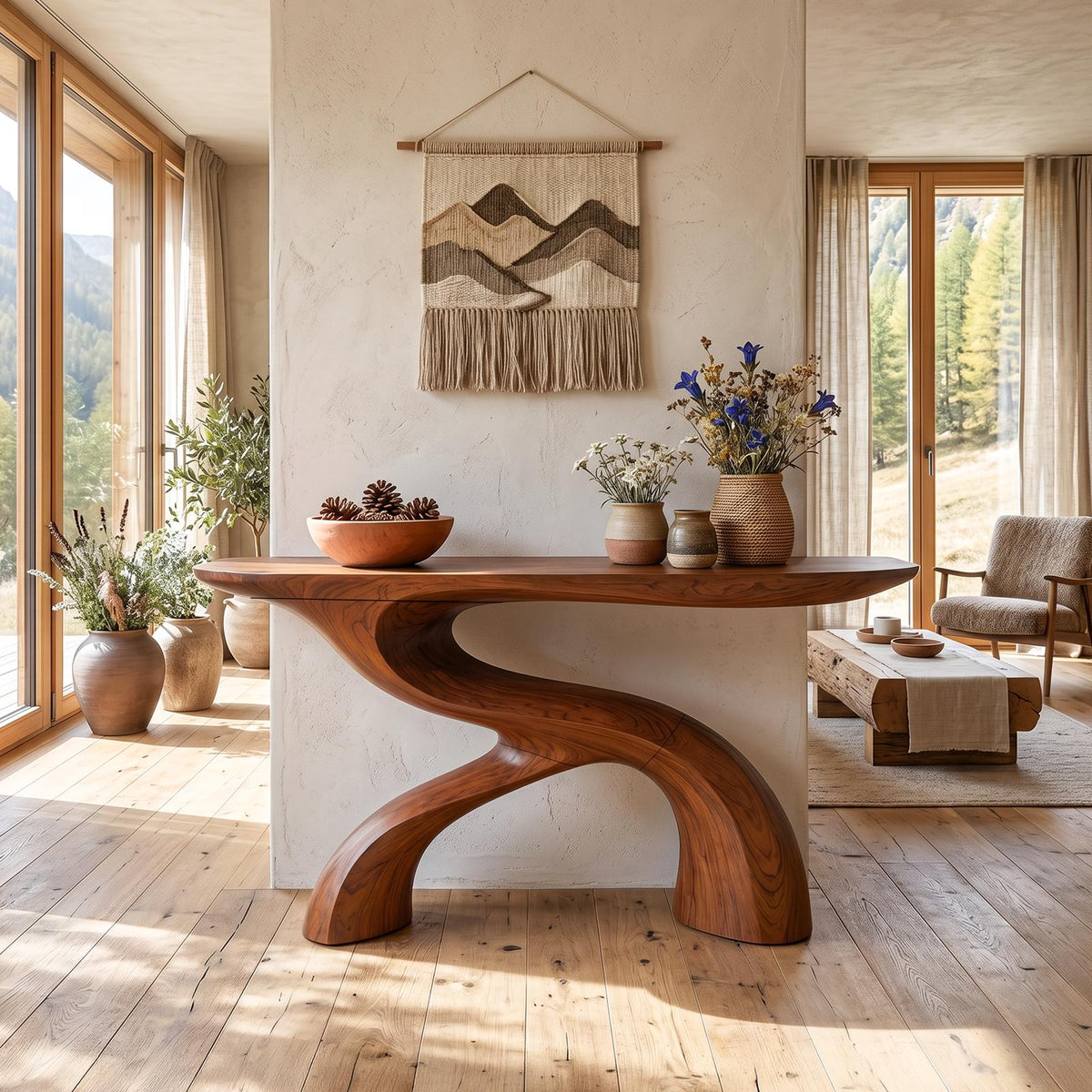 Scandinavian Crescent Hall Table, Modern Wood Demilune Entryway Console Table