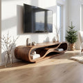 Modern Curved Wood TV Cabinet, Stylish Media Console Shelf & Entertainment Center for Living Room