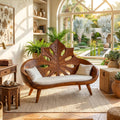 Spry Interior Contemporary Sunburst Leaf Backrest Bench, Solid Wood Indoor Lounge Seat, Entryway & Foyer Accent Bench, SILDTTNBEN006