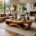 Artistic Wooden Coffee Table with Curved Form, Handcrafted Solid Wood Living Room Center Table, Model