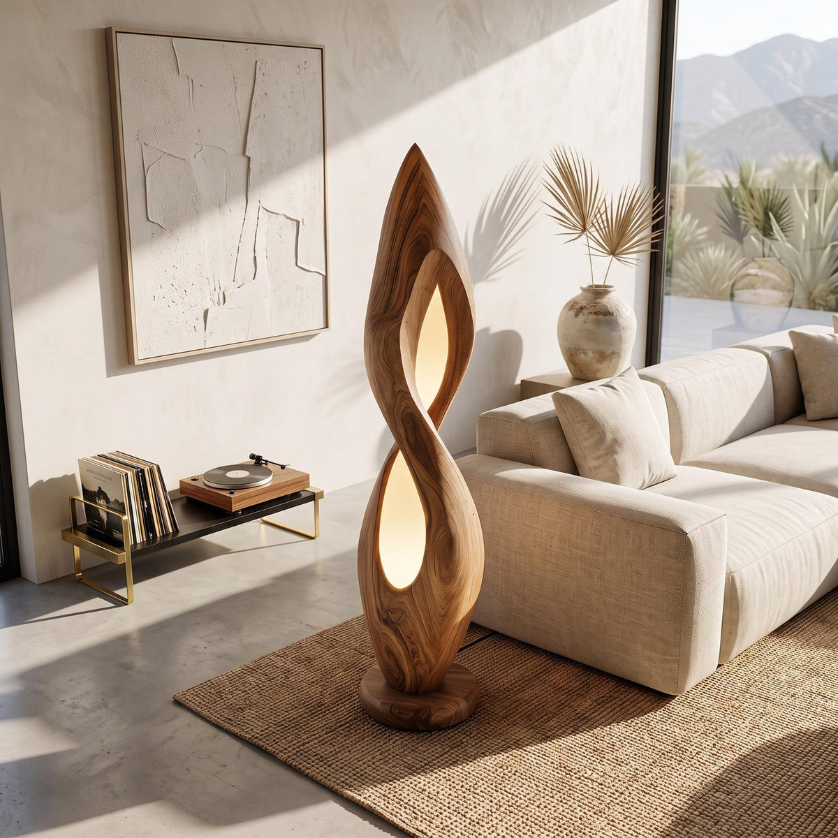 Teezano Contemporary Floor Lamp, Handcrafted Solid Wood Sculptural Standing Light for Living Room & Office Decor, RTTHHNLAM035