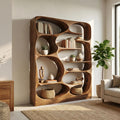 Modern Sculptural Wood Bookshelf, Handcrafted Artistic Storage Organizer Display Case Cabinet for Living Room