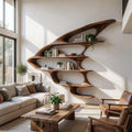 Wooden Floating Bookshelf with Unique Sculptural Design, Handcrafted Wall Mounted Display for Living Room & Office