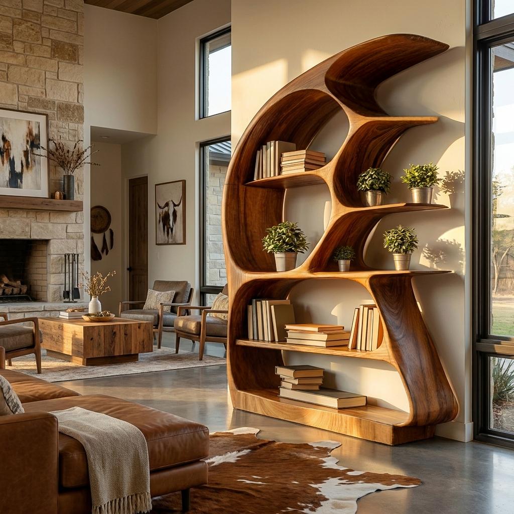 Contemporary Sculptural Wood Bookshelf For Living Room Decor RTTHTTBS139
