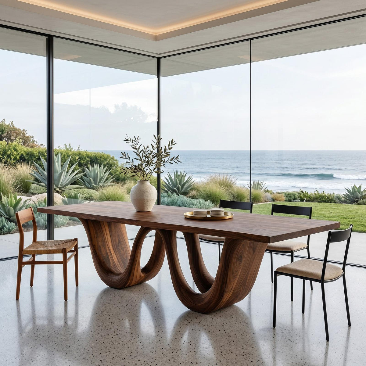 Contemporary Two Wavy Legs Dining Table For Dining Room