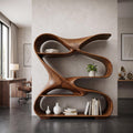Modern Sculptural Wooden Bookshelf For Living Room Or Office Display
