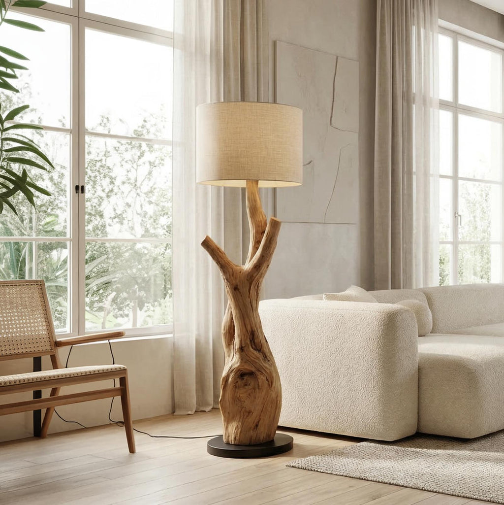 Modern Tree Branch Wooden Standing Lamp For Living Room And Corner