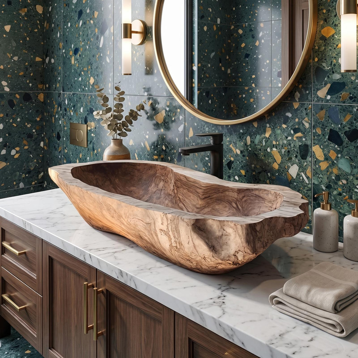 Mid Century Wood Wash Basin For Bathroom Interior Design