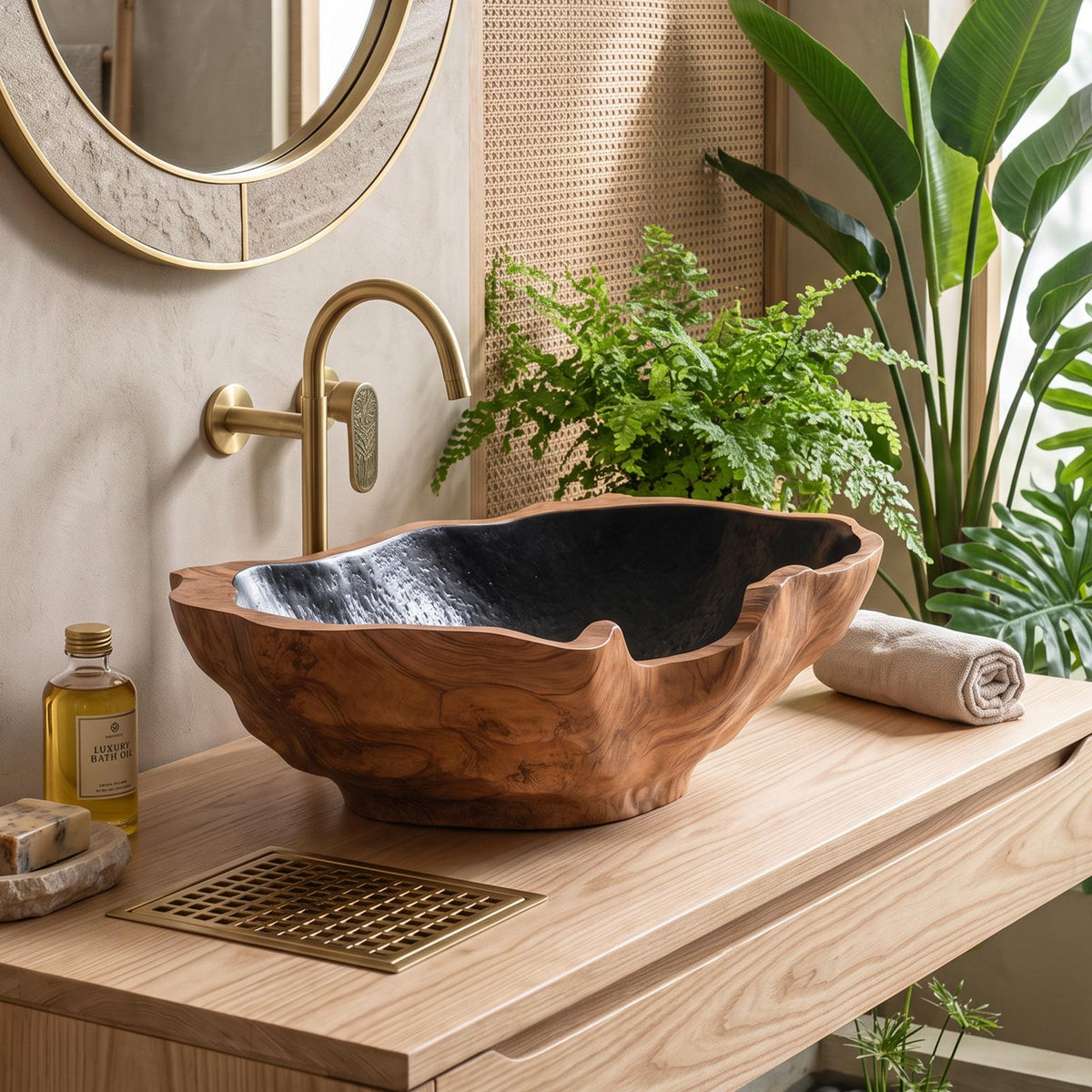 Mid Century Solid Wood Sink For Elegant Bathroom Setup