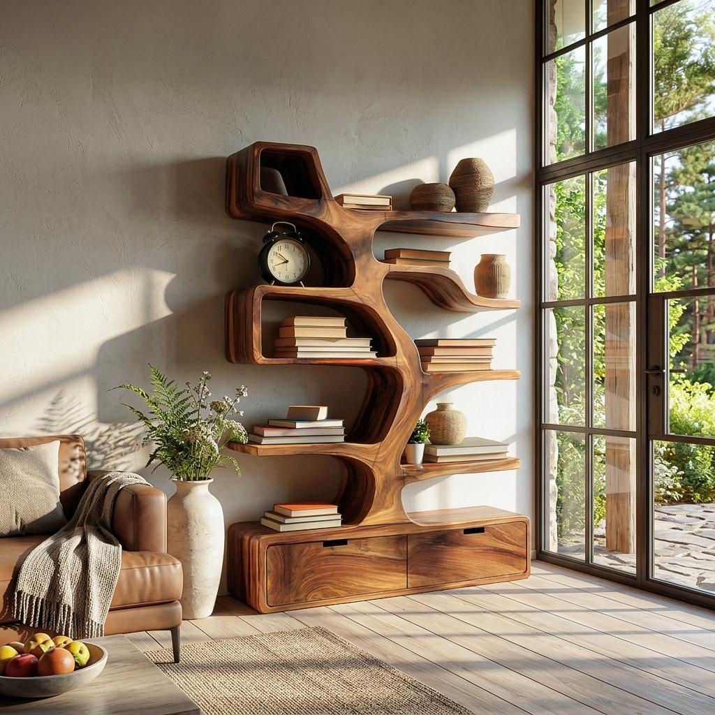 Contemporary Wooden Bookshelf Sculpted Design For Living Space RTTHTTBS125