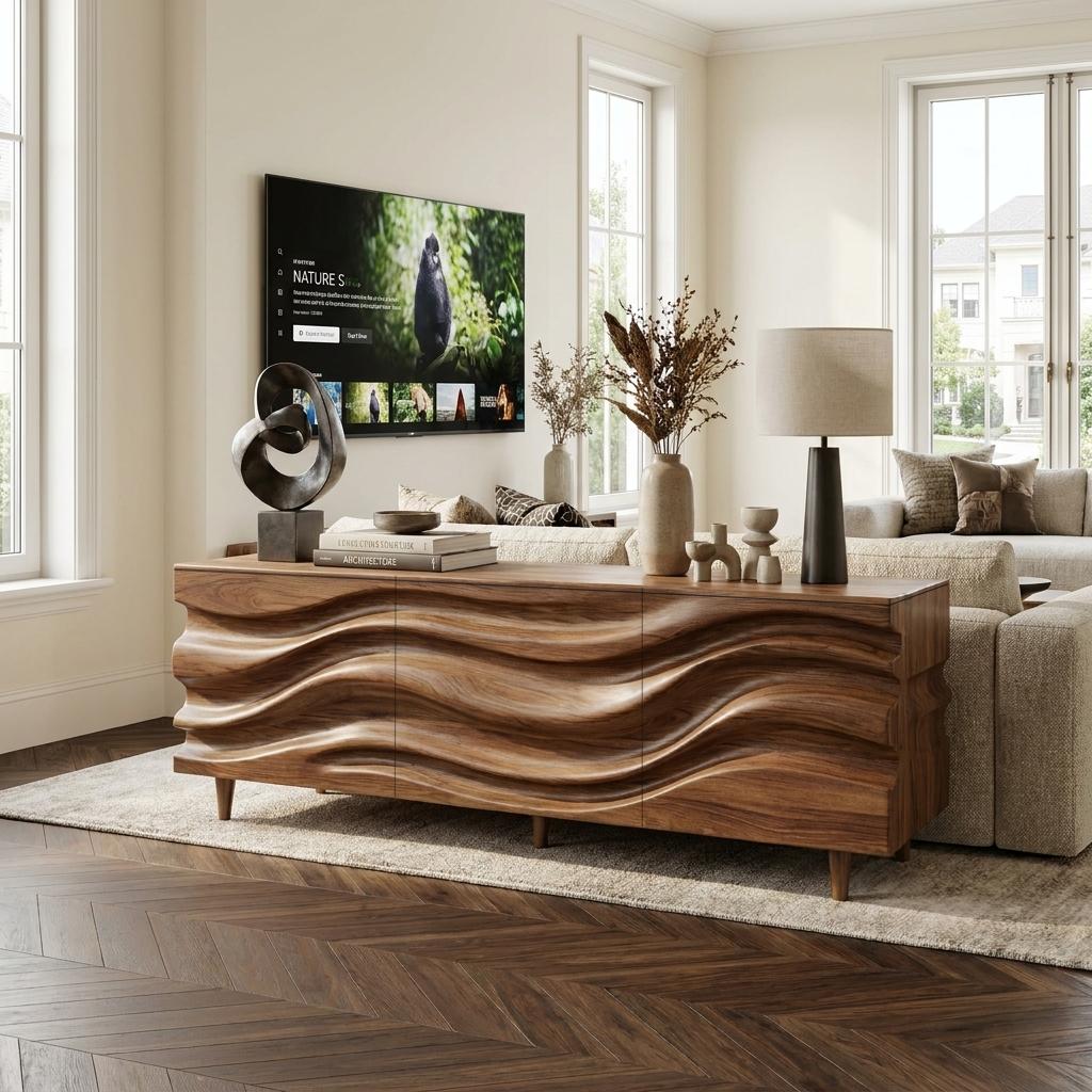Hand Carved Wave Sideboard For Living Room Or Dining Room SITHTTSD003