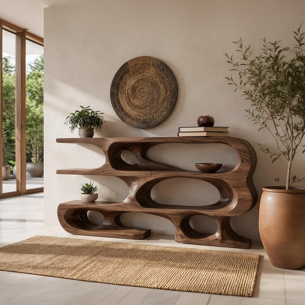 Contemporary Console Table With Multi Level Open Shelves For Living RTTHTTCS036