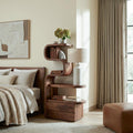 Sculpted Solid Wood Nightstand, Modern Bedside Table with Storage Shelves & Drawers for Bedroom