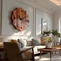 Organic Wooden Wall Clock, Handcrafted Solid Wood Floating Minimalist Timepiece for Living Room Decor