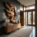 Handcrafted Wooden Face Wall Art With Sculptural Form For Interior