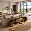 Modern Wooden Console Table Flowing Shelf Design For Living