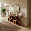 Wooden Console Table With Round Cutout Base For Living Decor