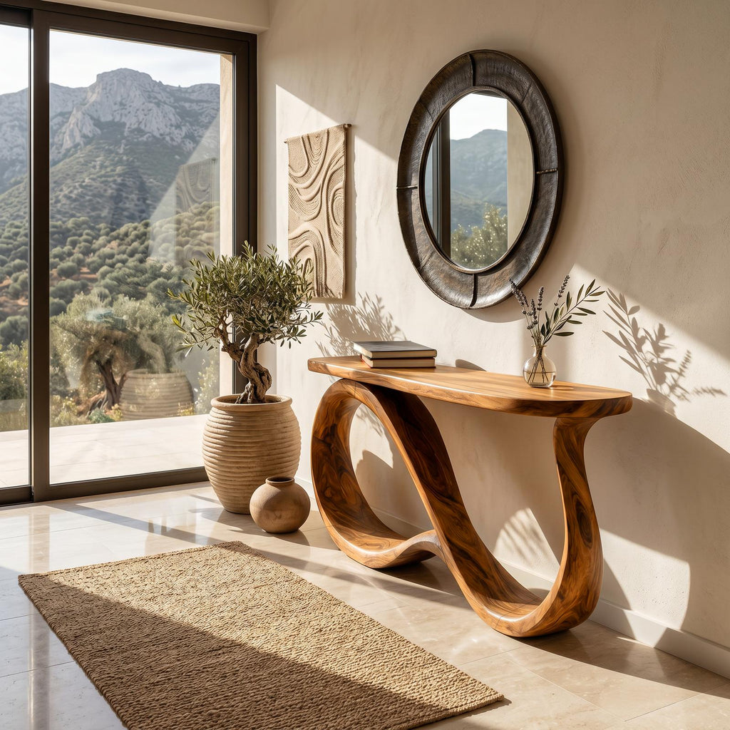 Modern Wooden Console Table With Undulating Legs For Home Decor