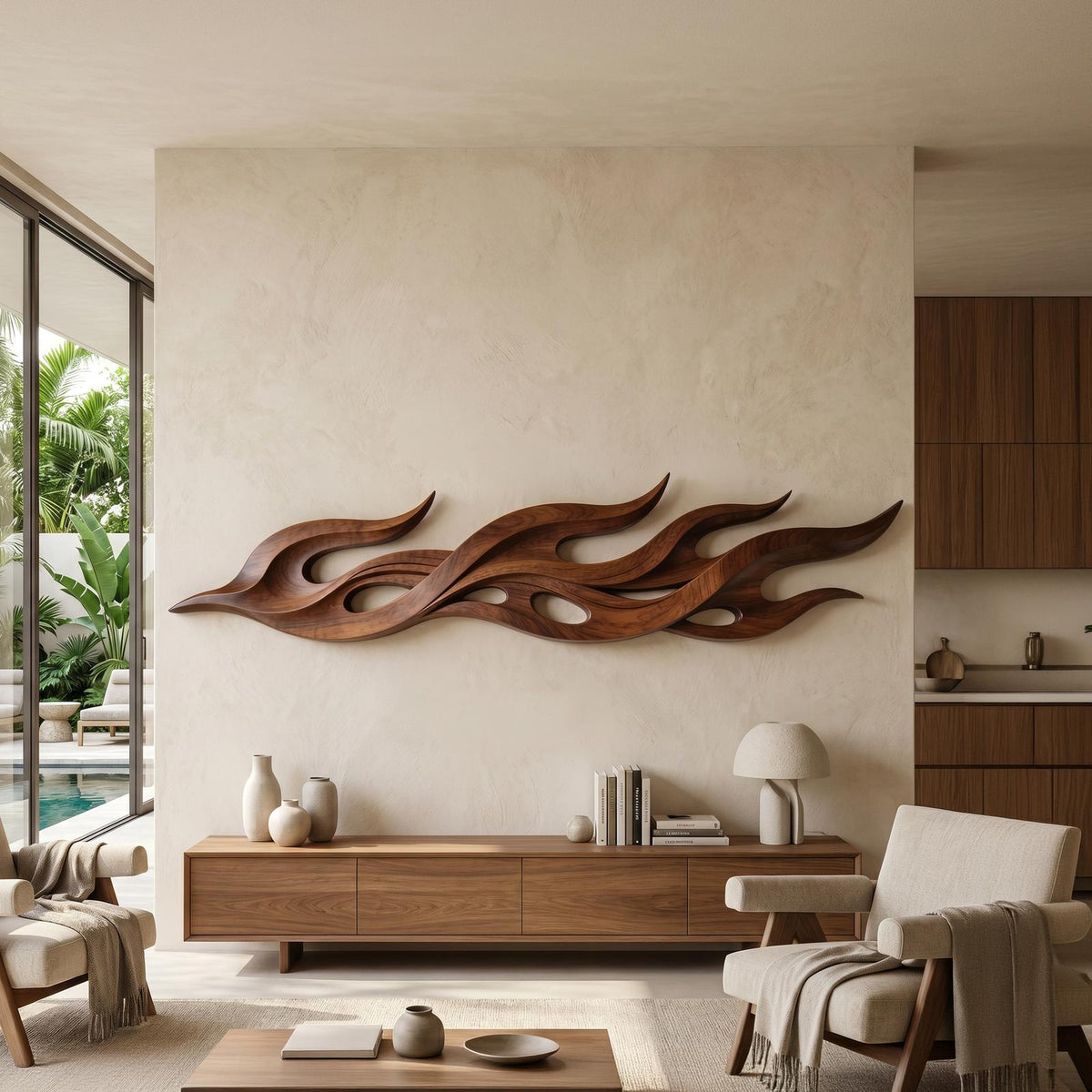 Scandinavian Relief Wood Wall Art, 3D Textured Minimalist Wall Decor Panel for Sitting Room and Dining Area
