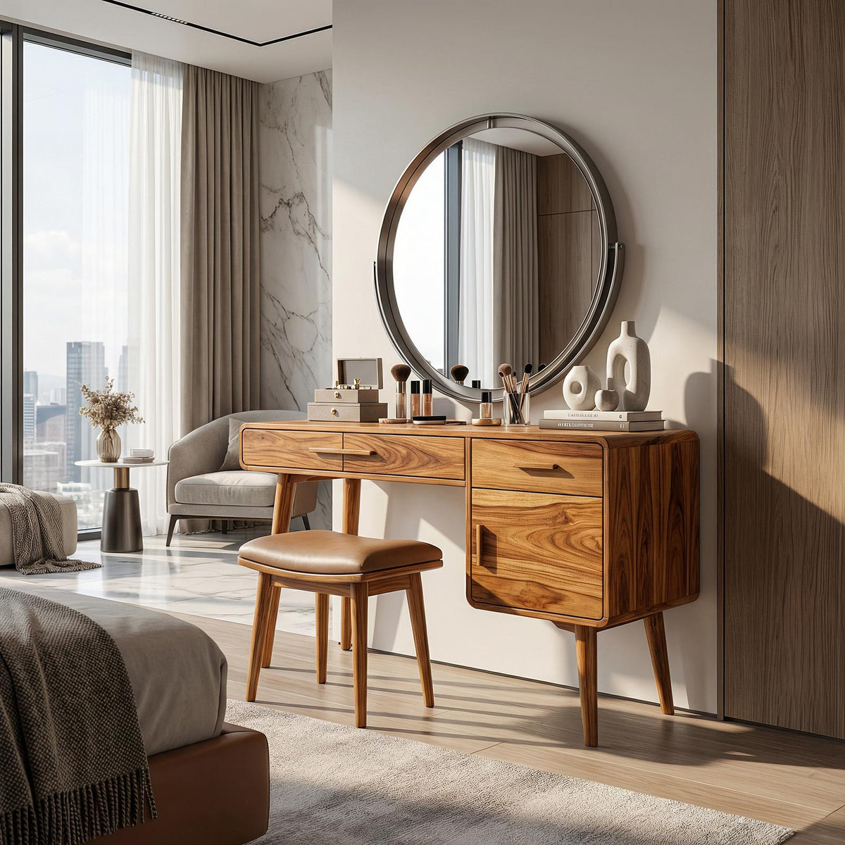 Spry Interior Contemporary Makeup Vanity Table with Storage, Modern Bedroom Dressing Desk & Beauty Station, SILDTTRMV019