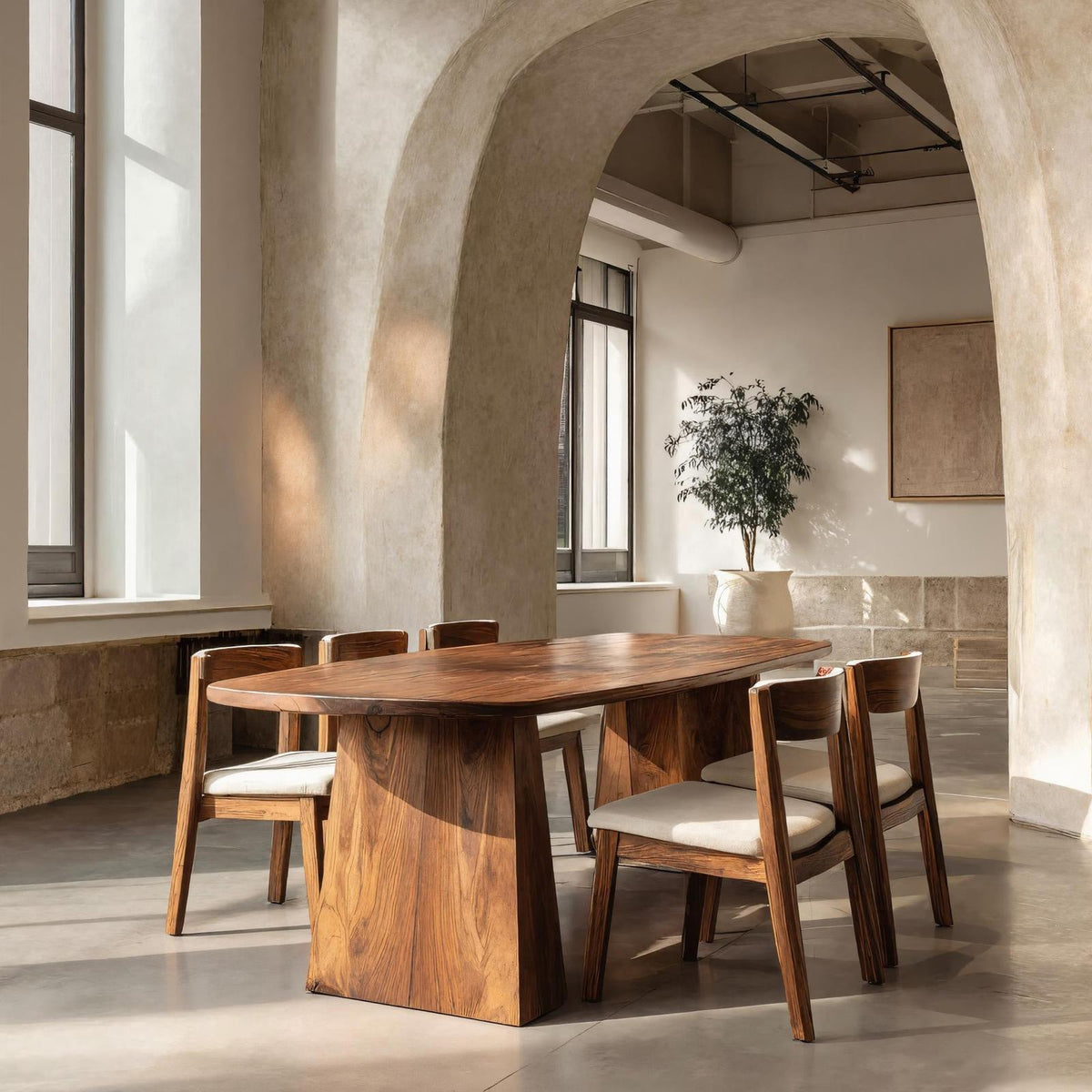 Spry Interior Minimalist Architectural Wooden Dining Table, Modern Geometric Kitchen Table for Dining Room, Model RTTHHNDN014
