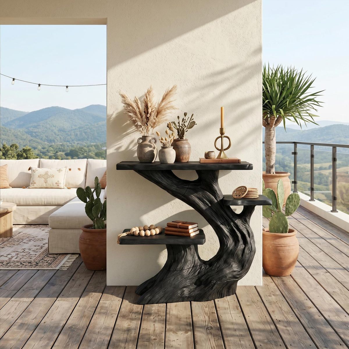 Spry Interior Mountain Charcoal Wood Console Shelf, Weather-Resistant Patio Console Table & Foyer Buffet for Outdoor Dining, SILDTTRCS061