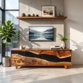 Farmhouse Solid Wood Media Console, Rustic Wooden TV Stand & Entertainment Center for Living Room Decor
