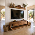 Coastal Greek Island TV Stand Console, Rustic White Santorini Style Solid Wood Media Center for Living Room