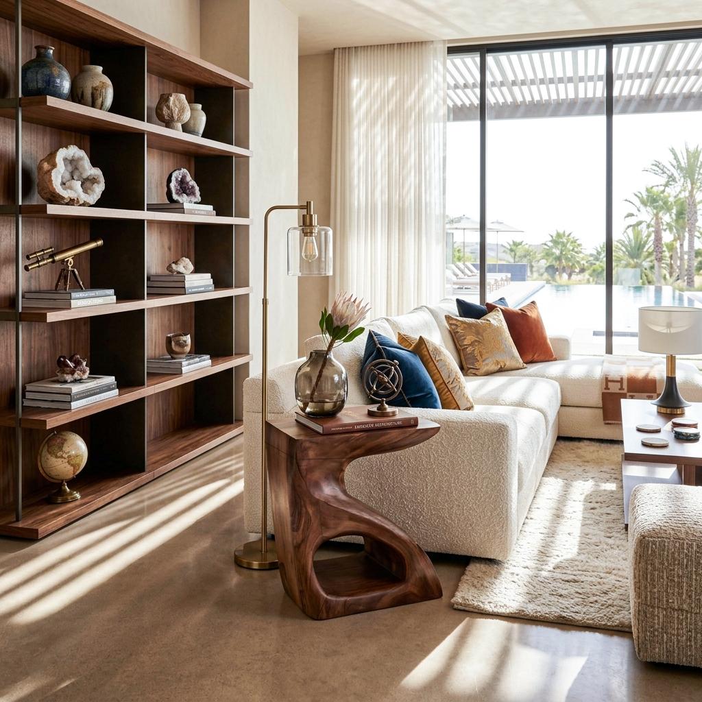 Modern Sculptural Side Table, Solid Wood End Table & Accent Pedestal for Living Room Sofa or Bedroom Nightstand