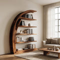 Minimal Curved Wooden Bookshelf, Handcrafted Solid Wood Bookcase for Modern Living Room Display & Office