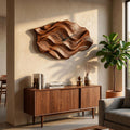 Artistic Wooden Wall Clock, Wavy Design Modern Abstract Wood Clock for Living Room & Luxury Home Decor